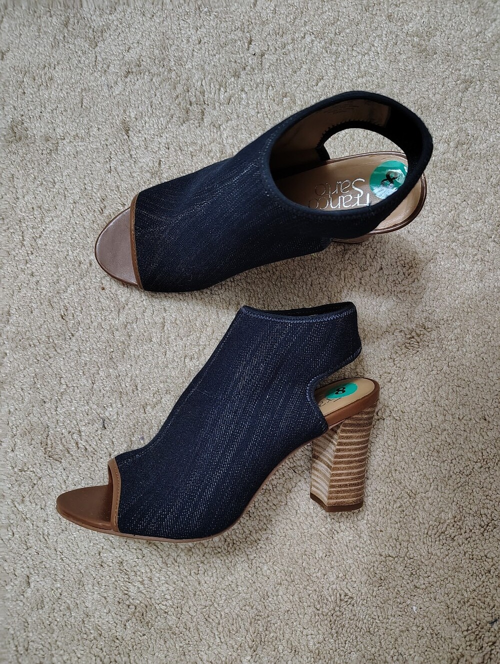 New Women's Franco Sarto Denim Open-Toe Slingback Peep Toe Heels